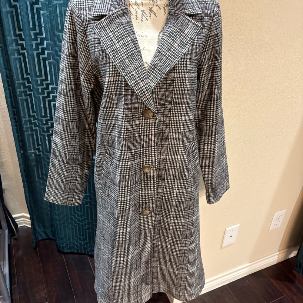 CHARLIE B Checkered Black and White Trench Coat